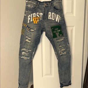 First Row Blue Patched Men's Skinny Jeans